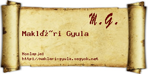 Maklári Gyula névjegykártya