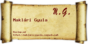 Maklári Gyula névjegykártya